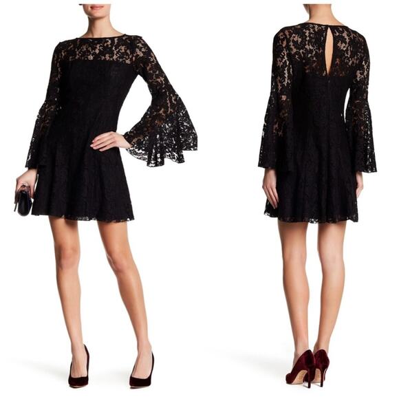 Jay Godfrey Black Mainden Lace Bell Plain Cocktail Sleeve Dress SZ 6 NEW - Picture 1 of 5